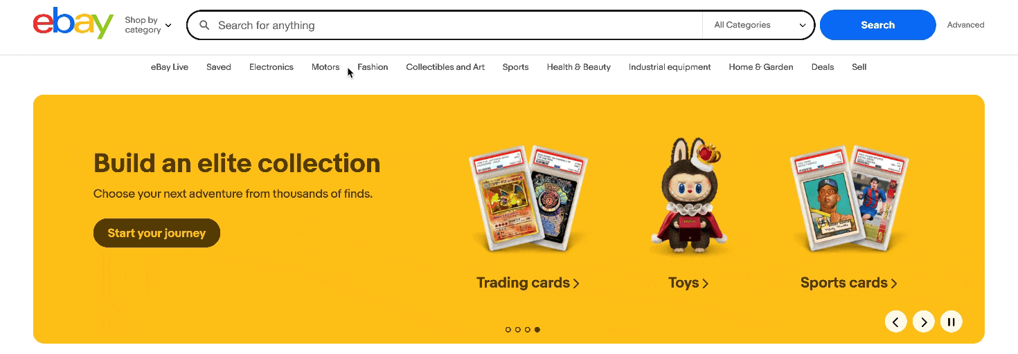 eBay homepage mega menu