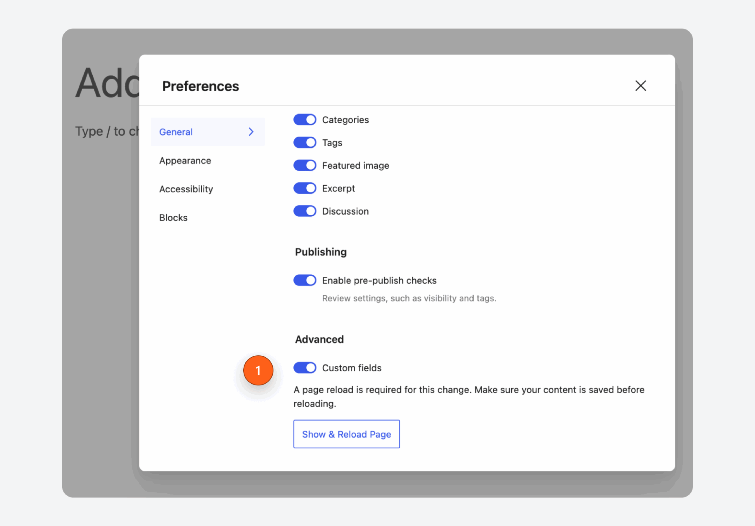 Toggling on custom fields in Gutenberg