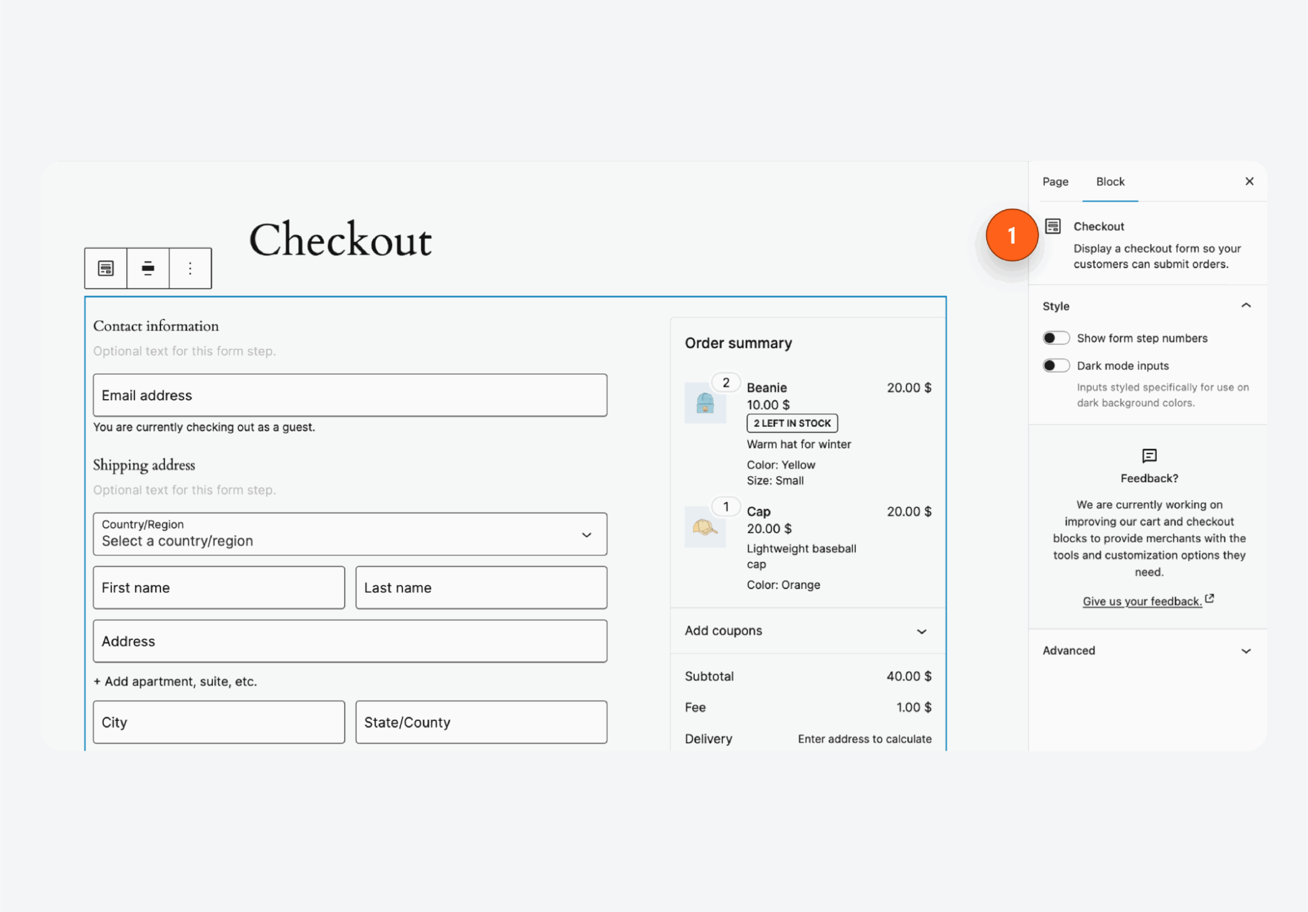 WooCommerce checkout block in Gutenberg