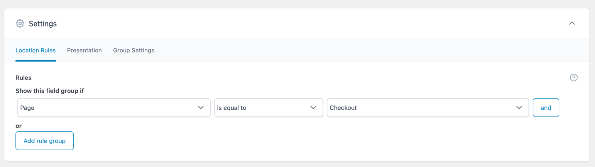ACF checkout field location rules