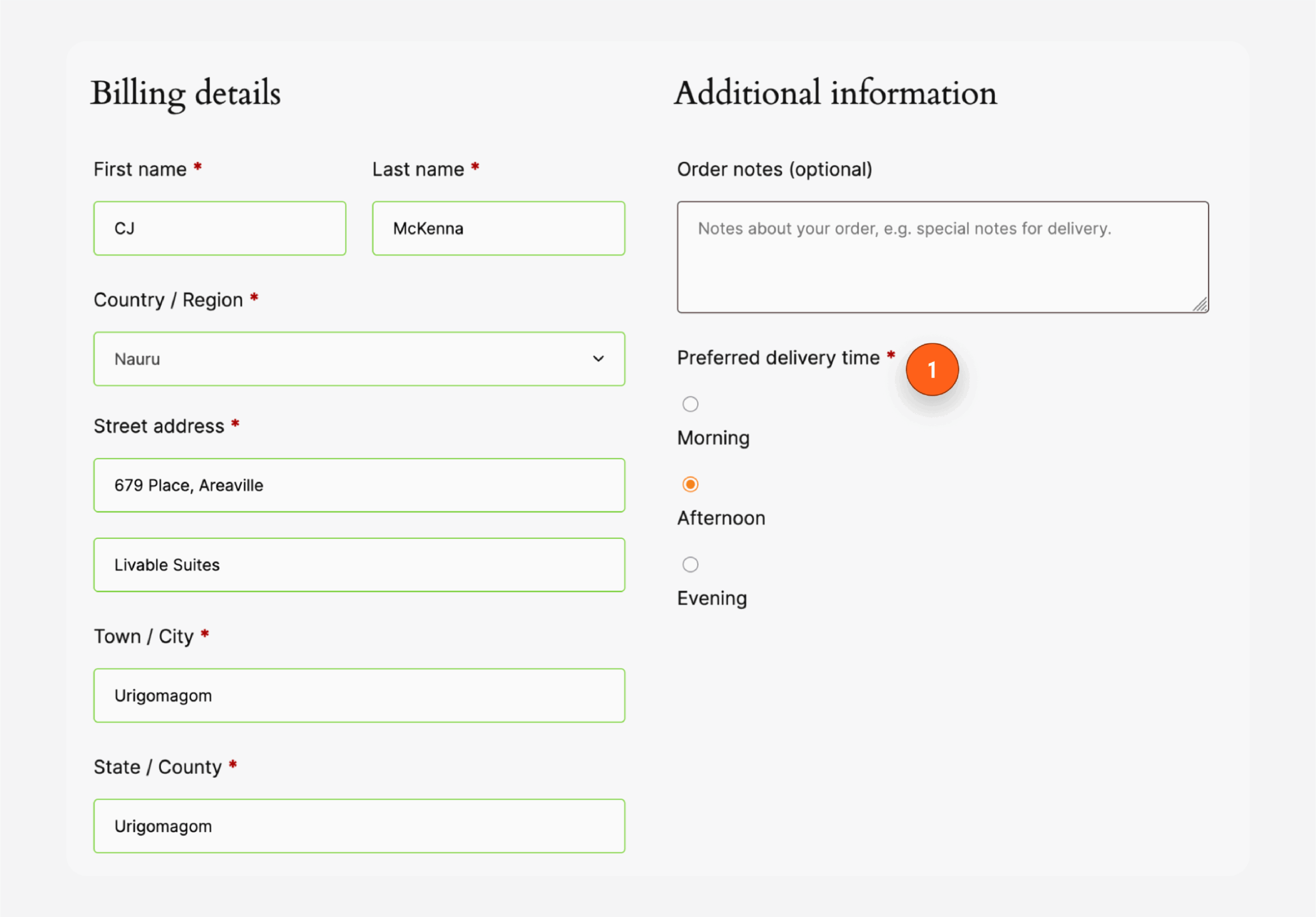 ACF radio button field in checkout for preferred delivery time