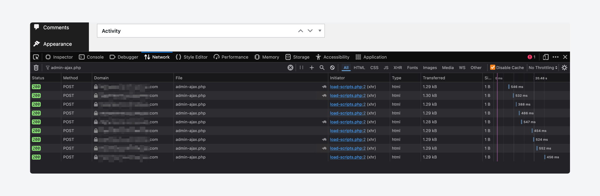 Admin ajax php network requests